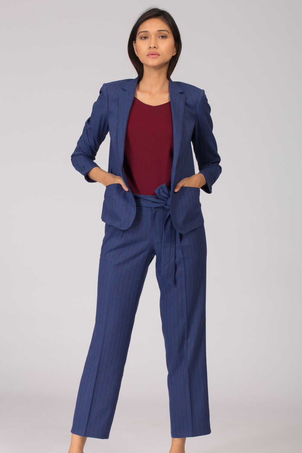 Grey women's formal pants and trousers for office. Shop online for well fitted and plus size formal trousers and pants at www.intermod.in
