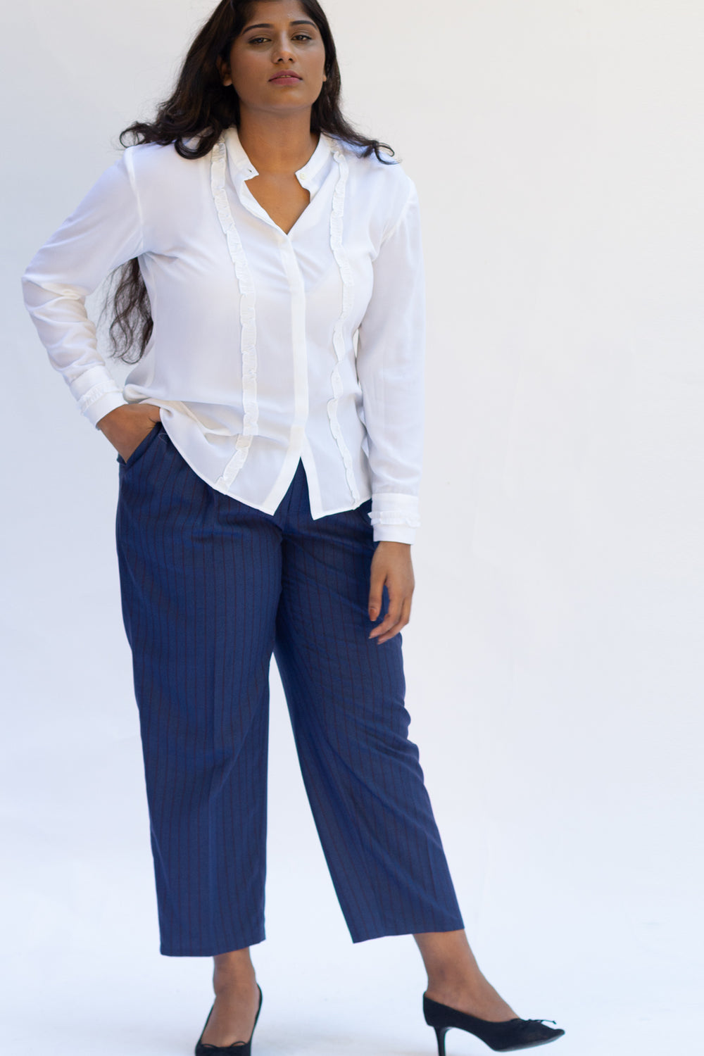 Moreno Ruffled Mandarin Collar Shirt