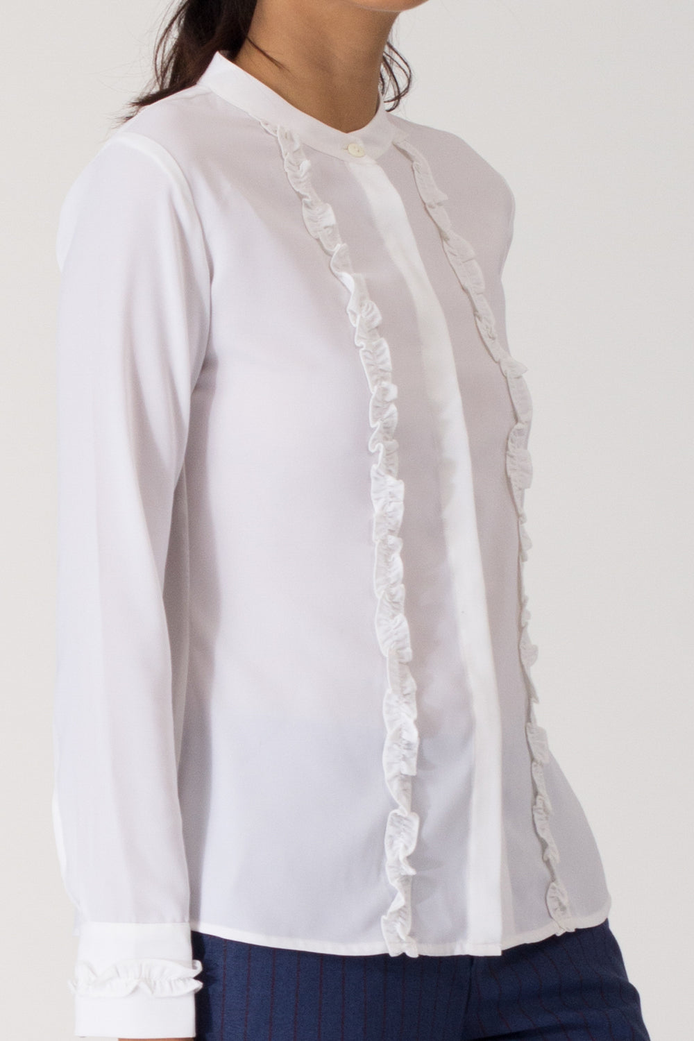 Moreno Ruffled Mandarin Collar Shirt