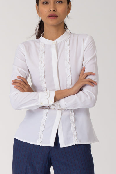 Moreno Ruffled Mandarin Collar Shirt