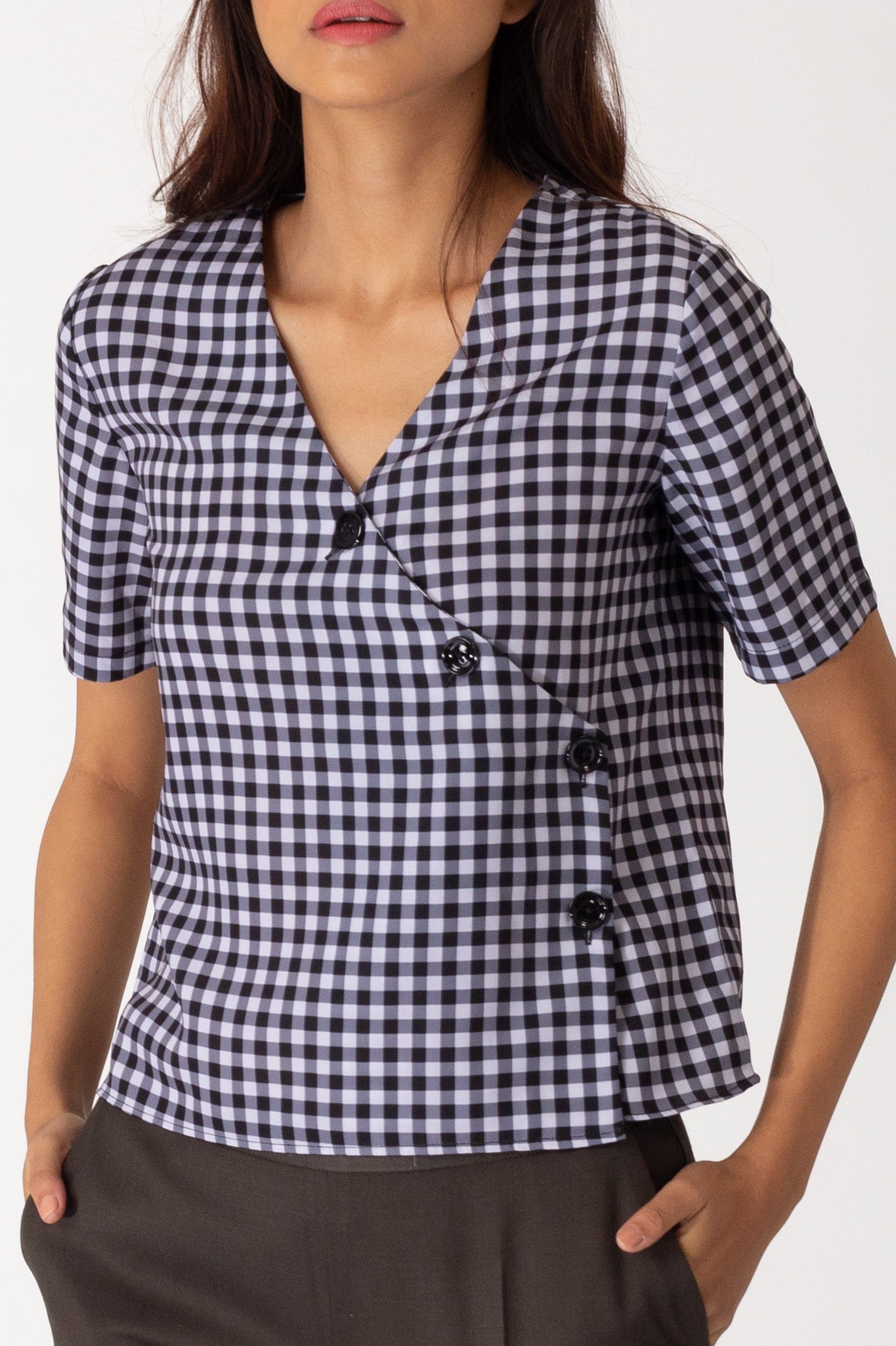 Gingham Cross Button Shirt - Main Image