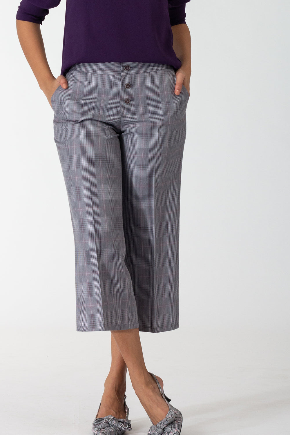 Glen Plaid Button Down Culottes