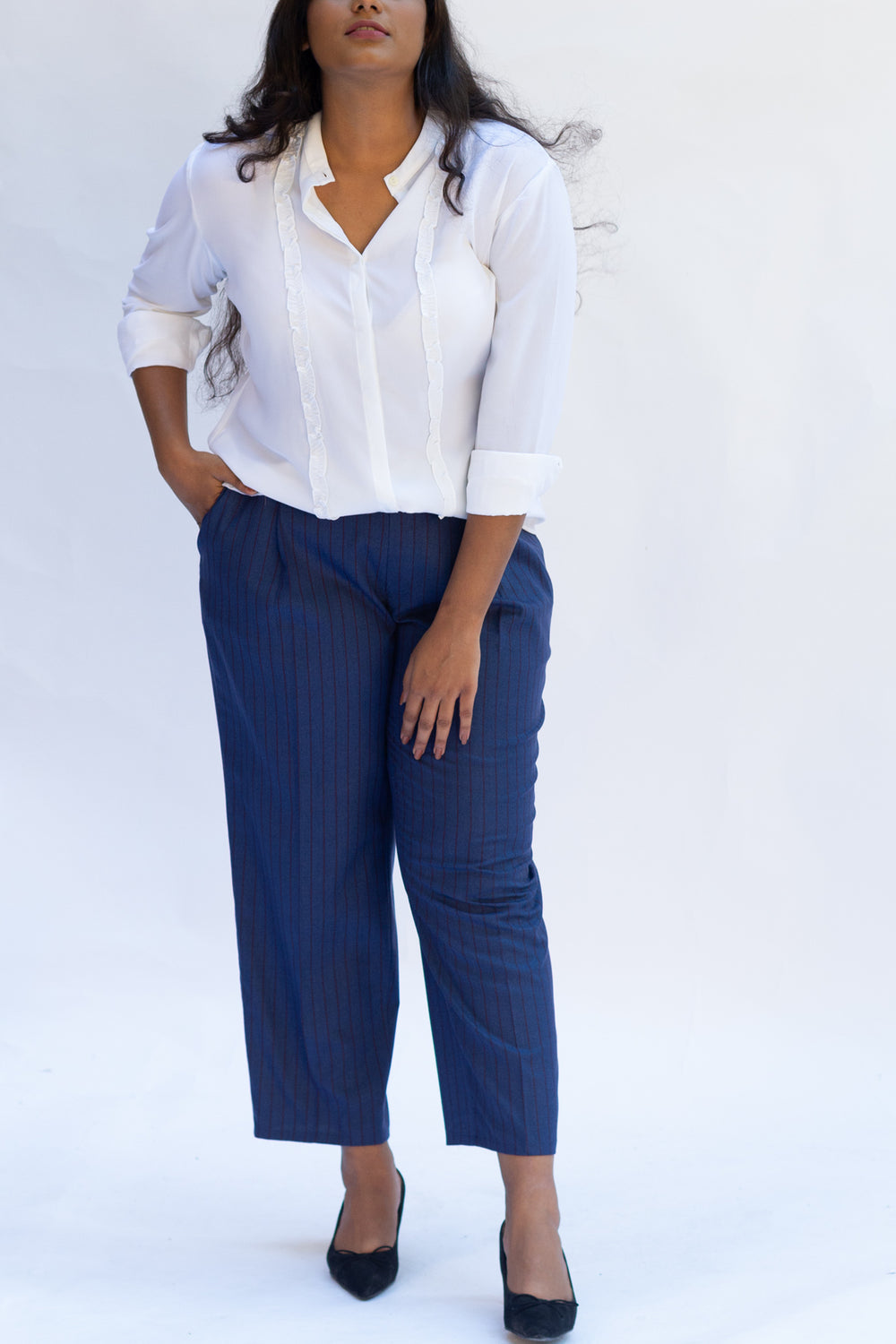 Moreno Ruffled Mandarin Collar Shirt