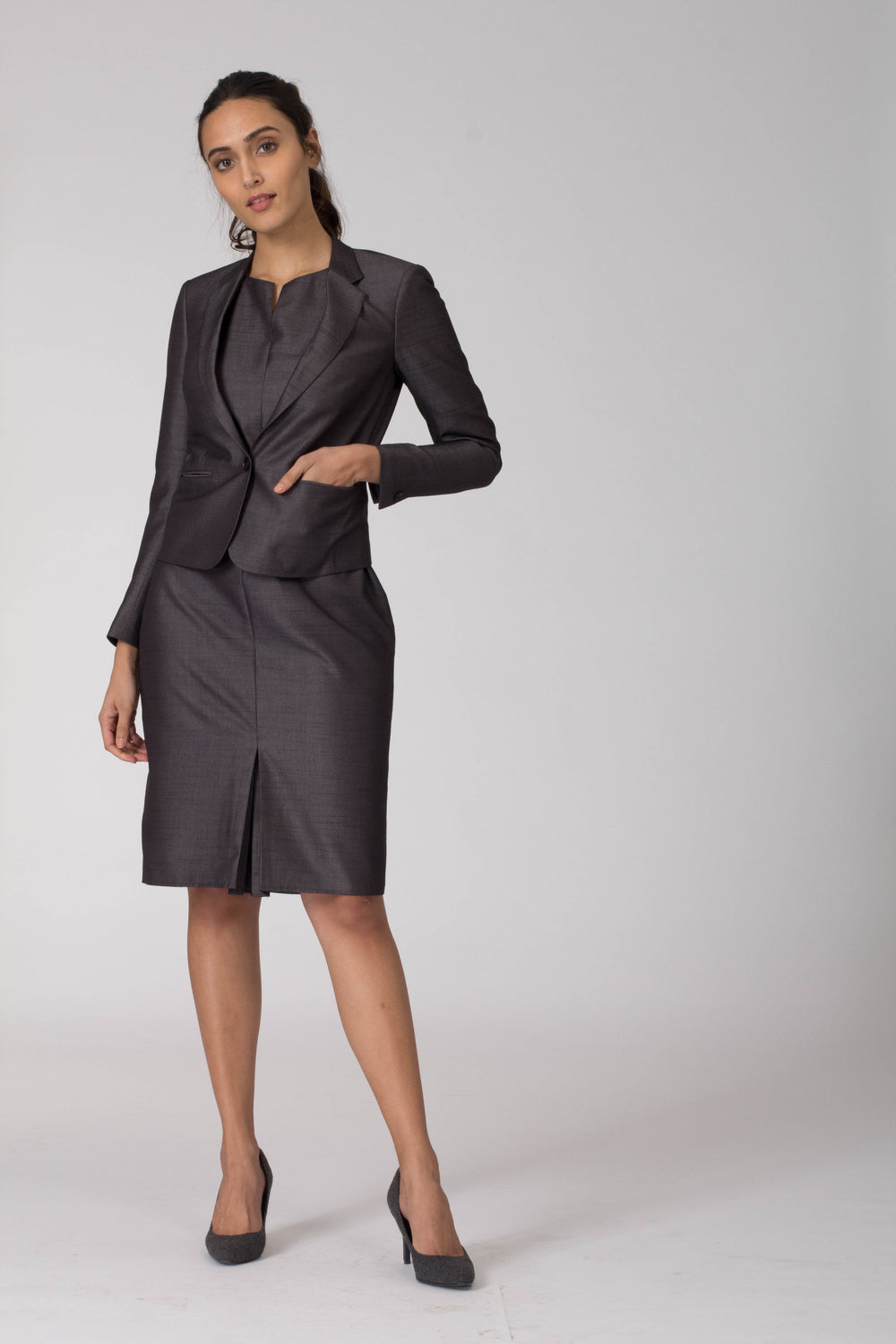 Charcoal Kickpleat Shift Dress