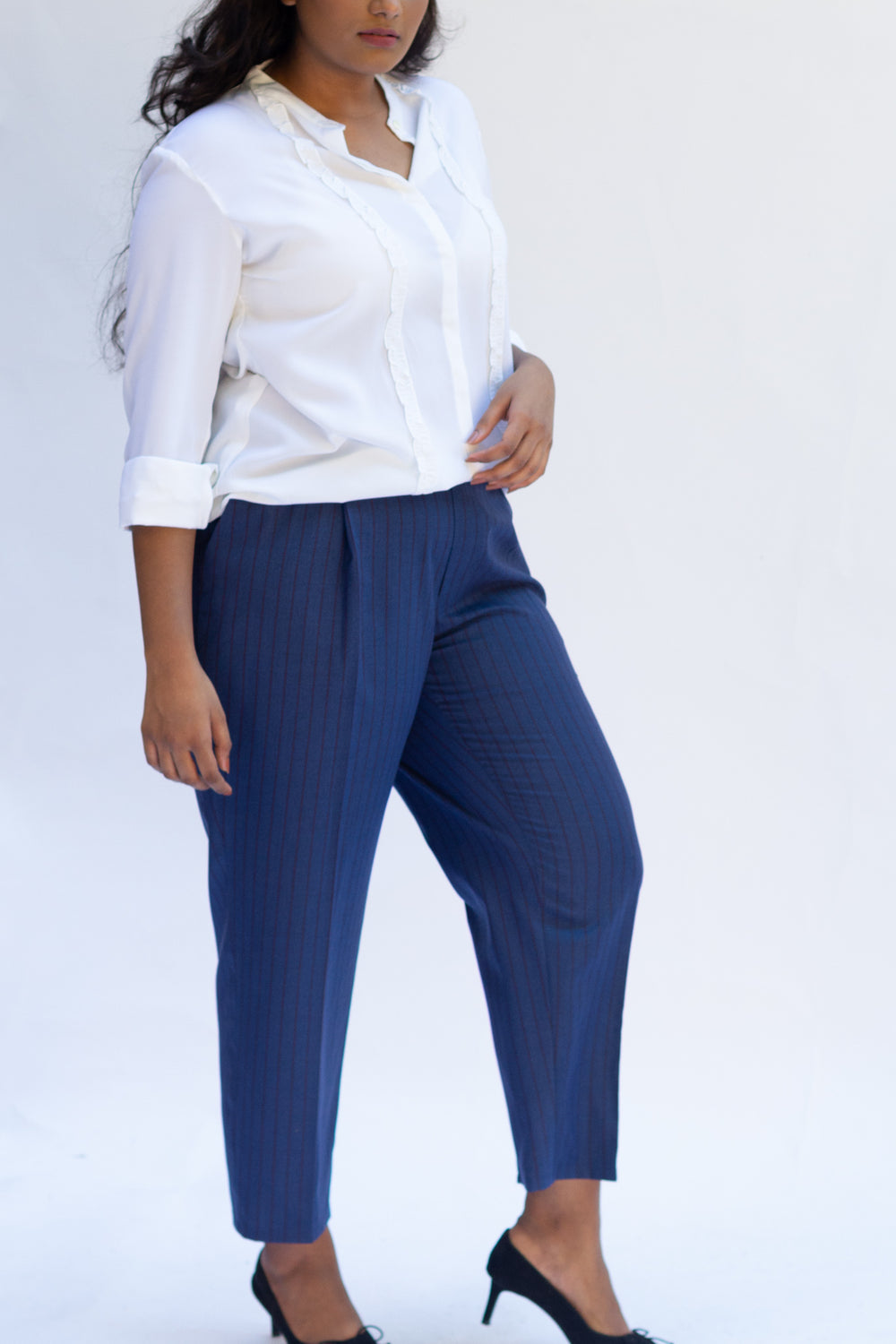 Cobalt Pinstripe Pleated Trousers with Belt