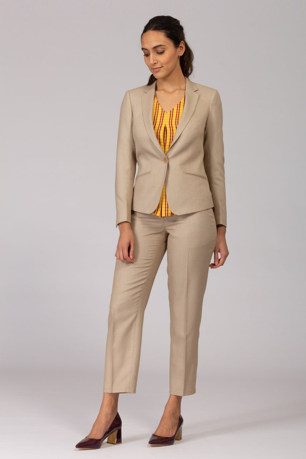 Buy Beige Mocco Blazer Trouser Suit for Women Dark Beige Pantsuit Online in  India  Etsy