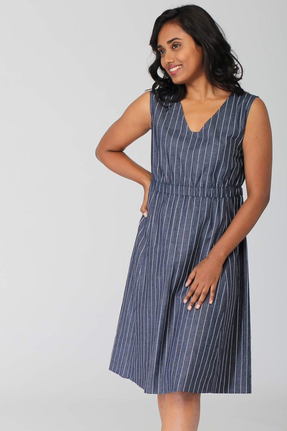 A line Indigo Cotton Dress | Intermod Workwear A line Indigo Cotton Dress | Intermod Workwear