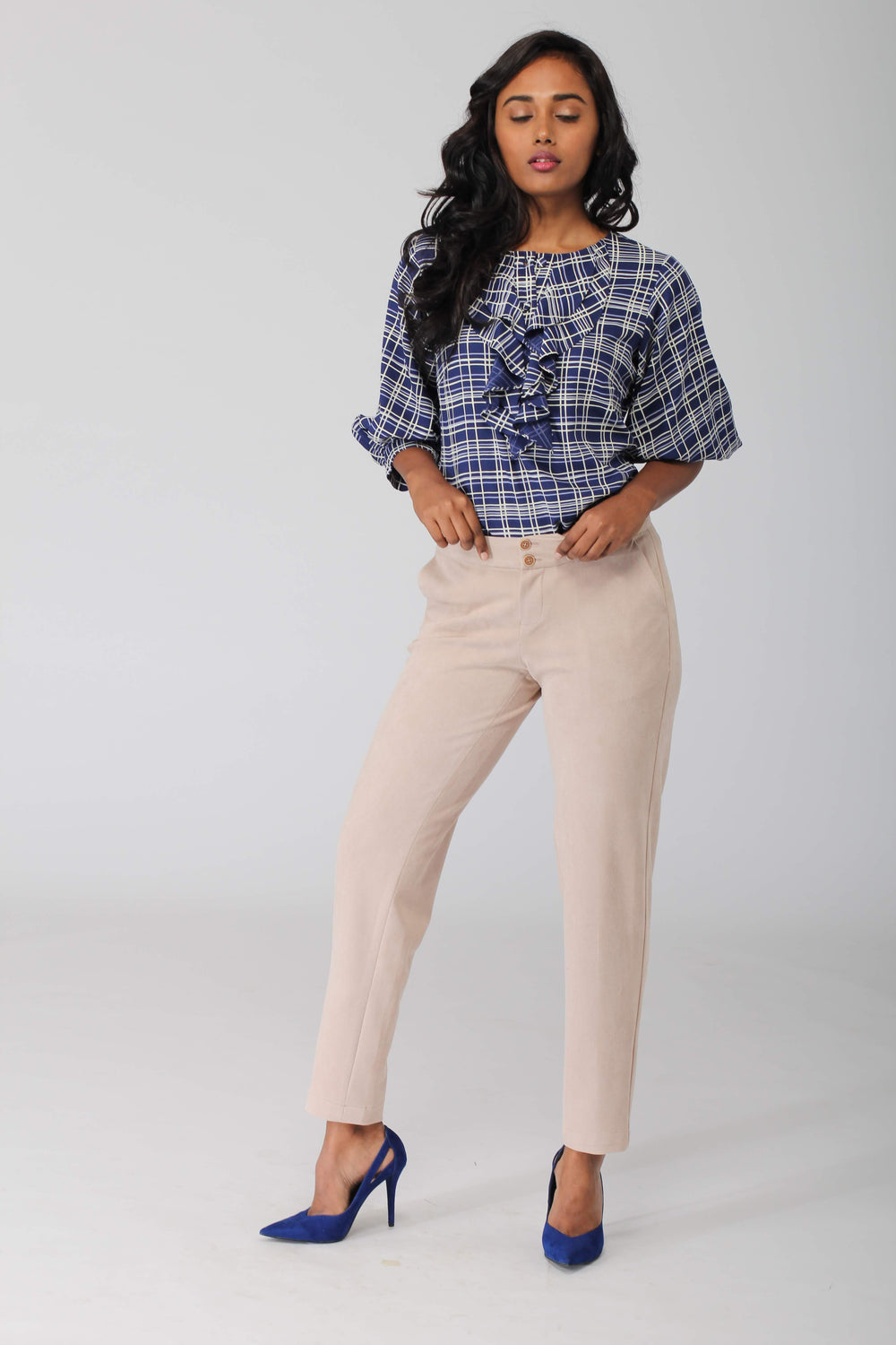 Albany Beige Stretchable Pants with twin buttons