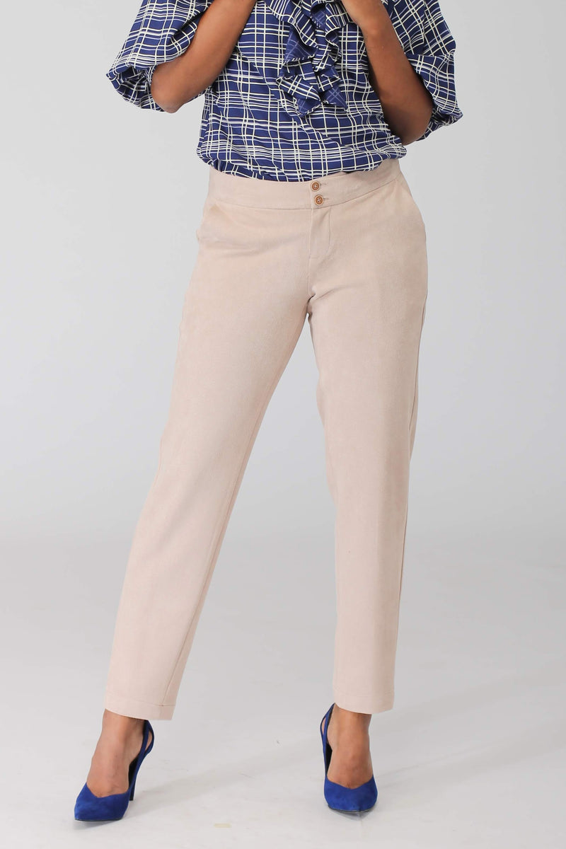 Albany Beige Stretchable Pants with twin buttons