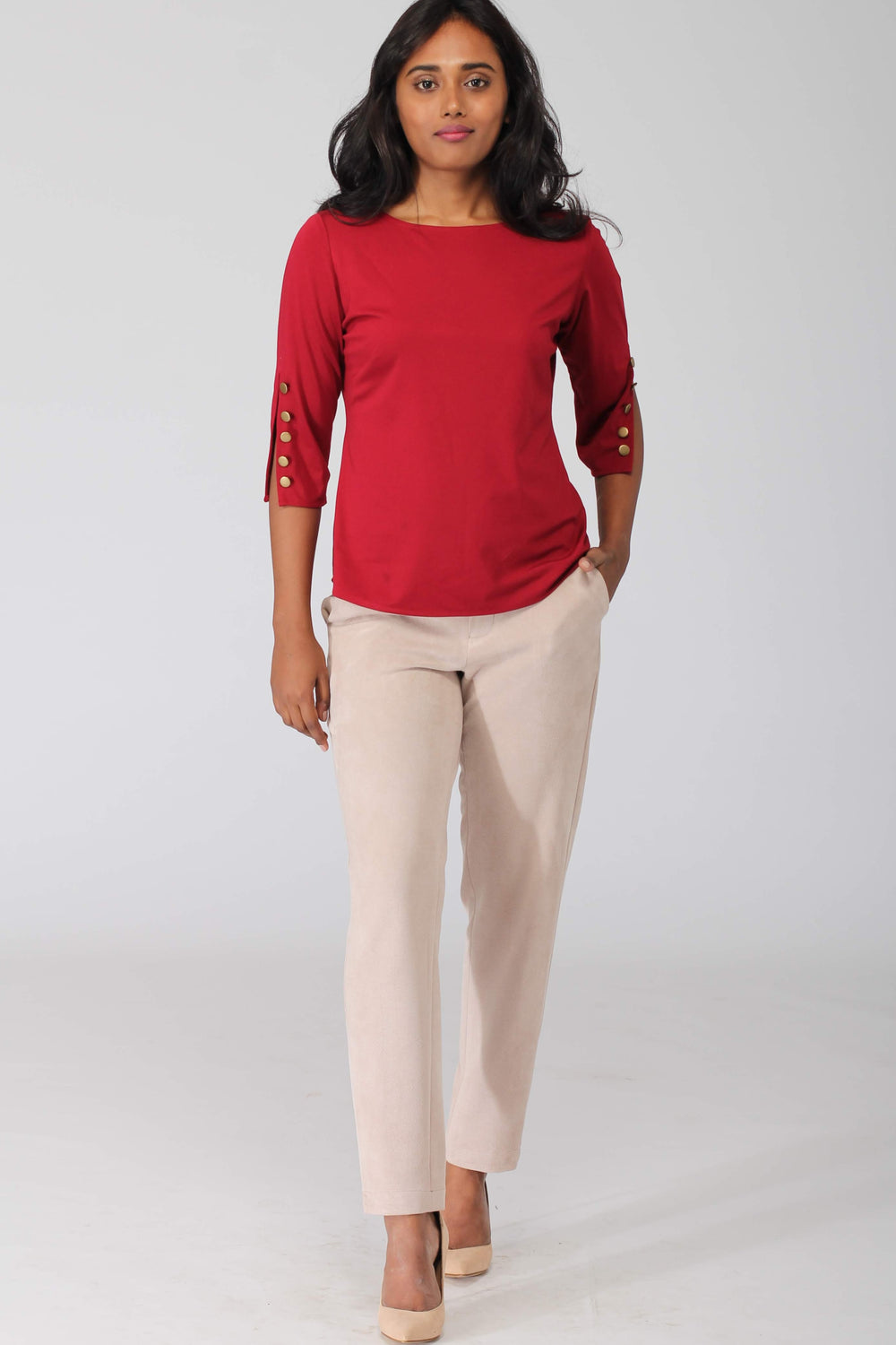 Rosewood Viscose Knit Top with slit sleeve