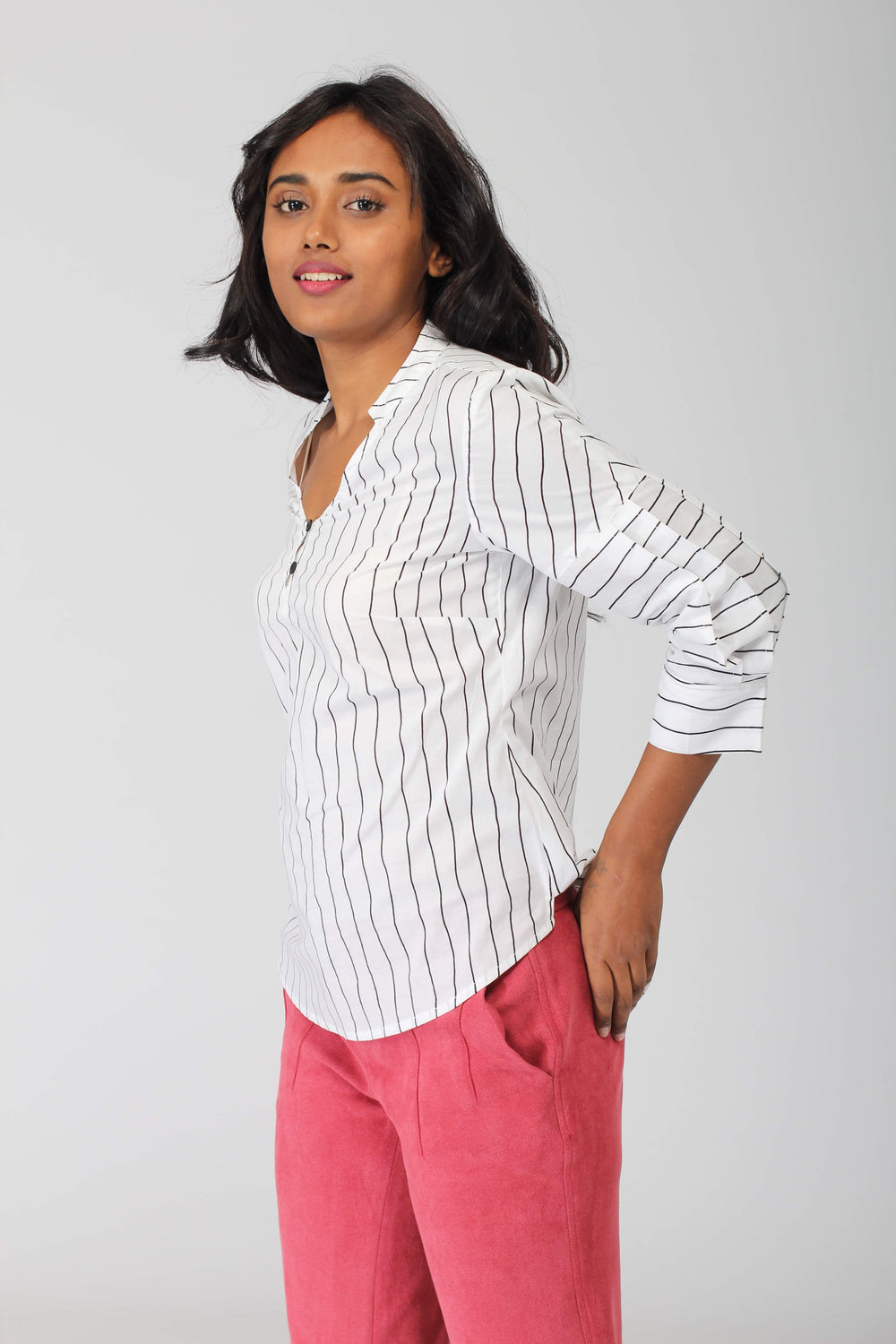 Aurora Cotton Top with Pleated Sleeve