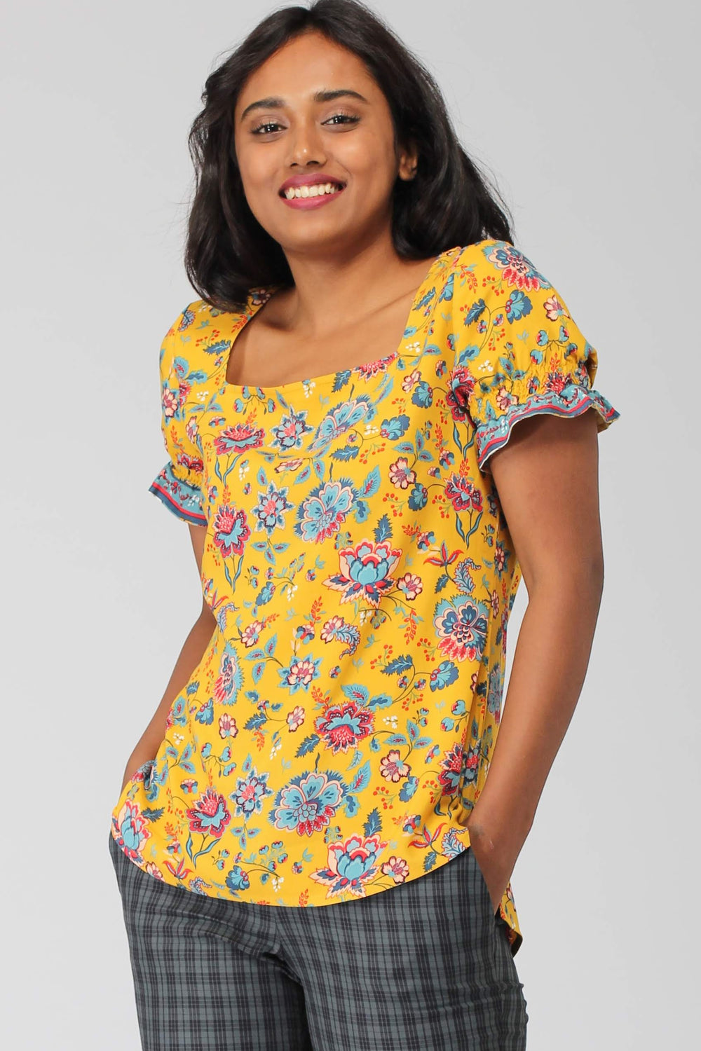 Blossom Printed Top with Square Neck