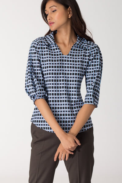Skyscape Top with Pleated Sleeve