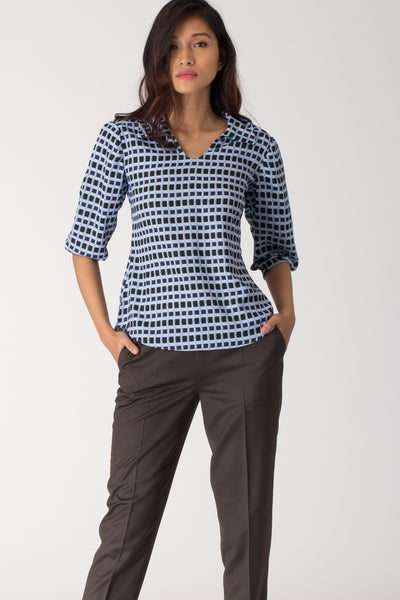 Skyscape Top with Pleated Sleeve
