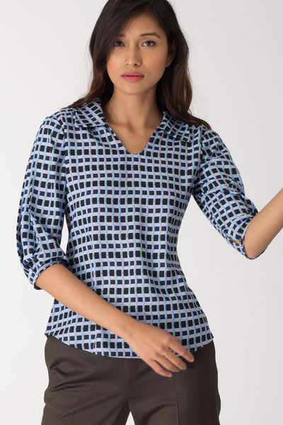 Skyscape Top with Pleated Sleeve