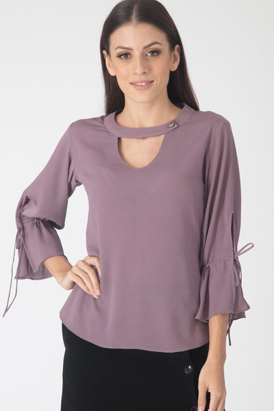 Lilac Slit Sleeves Blouse