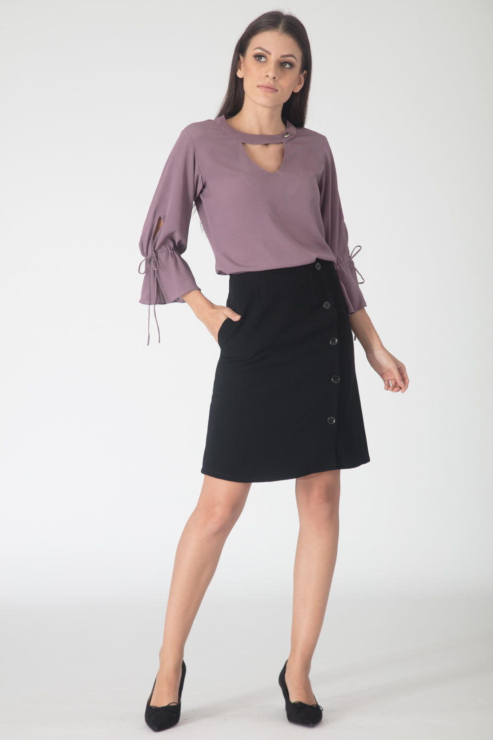 Lilac Slit Sleeves Blouse