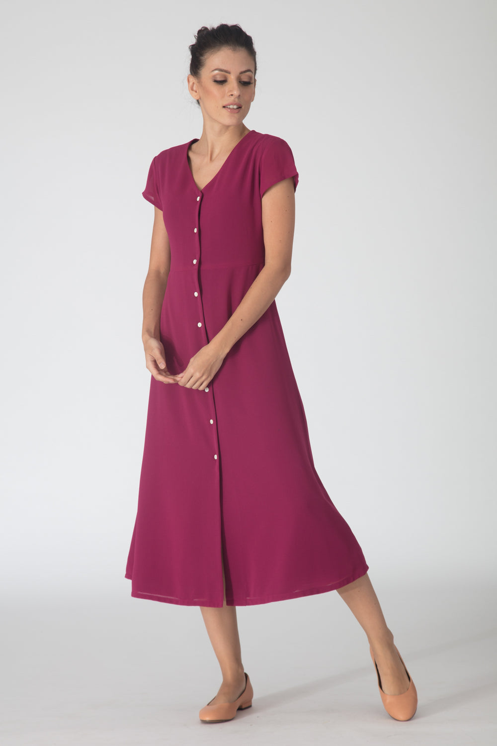 Pink buttondown midi dress