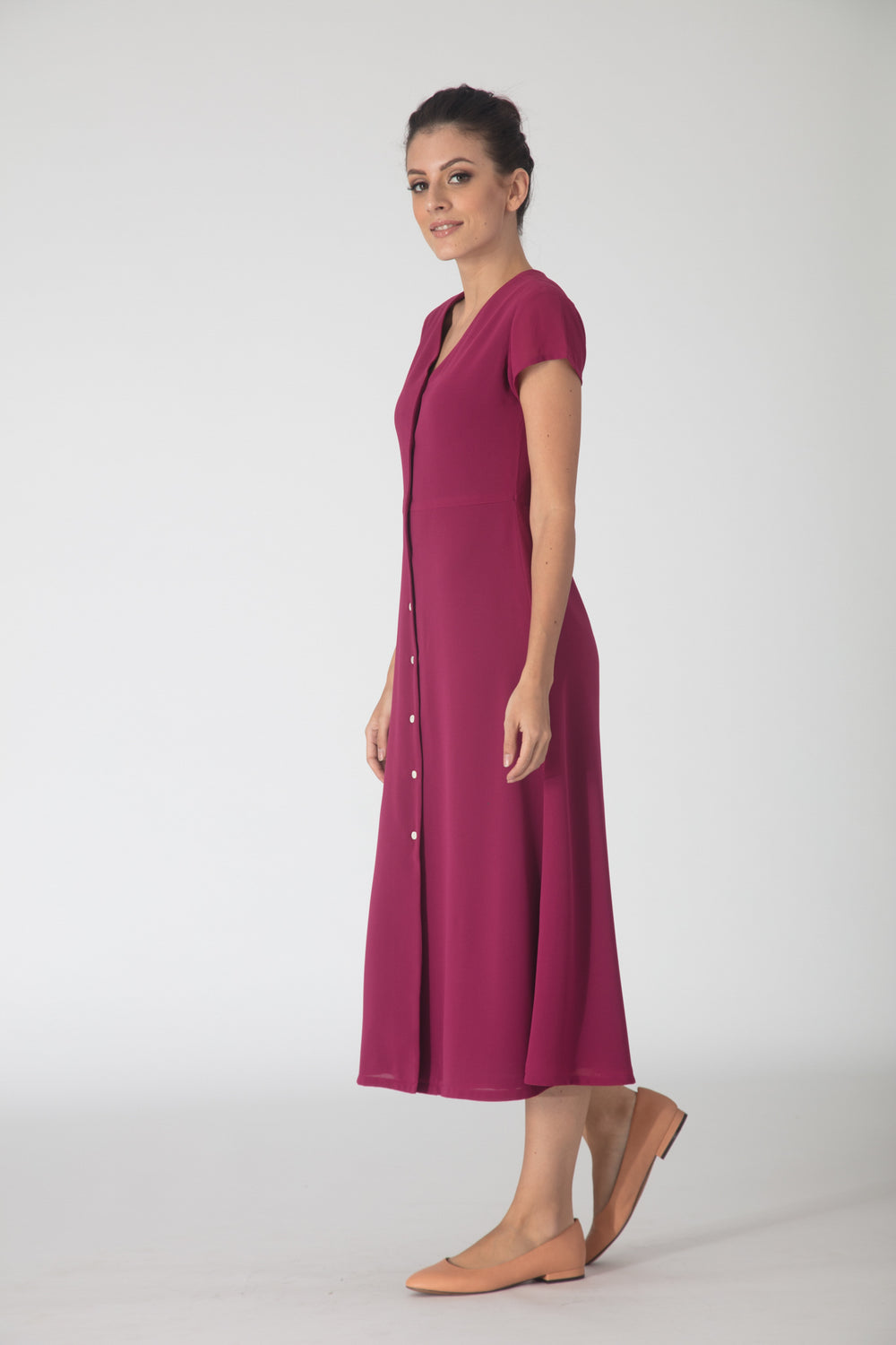 Pink buttondown midi dress