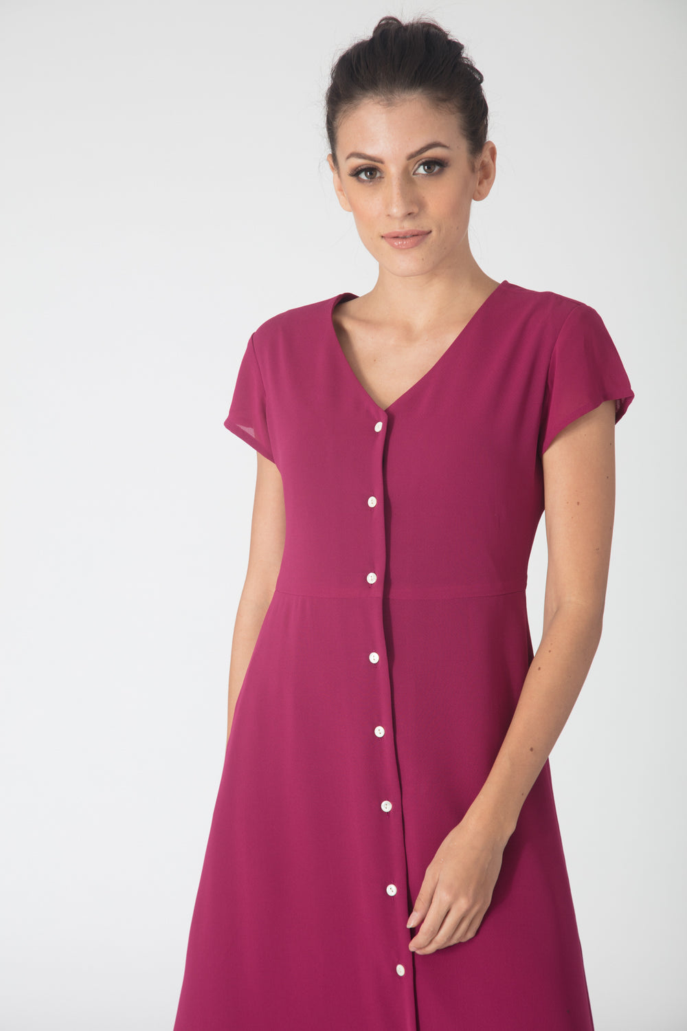 Pink buttondown midi dress