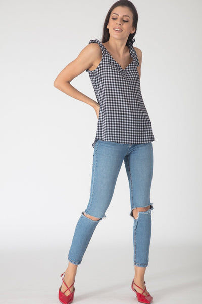 Gingham Tie-up Top
