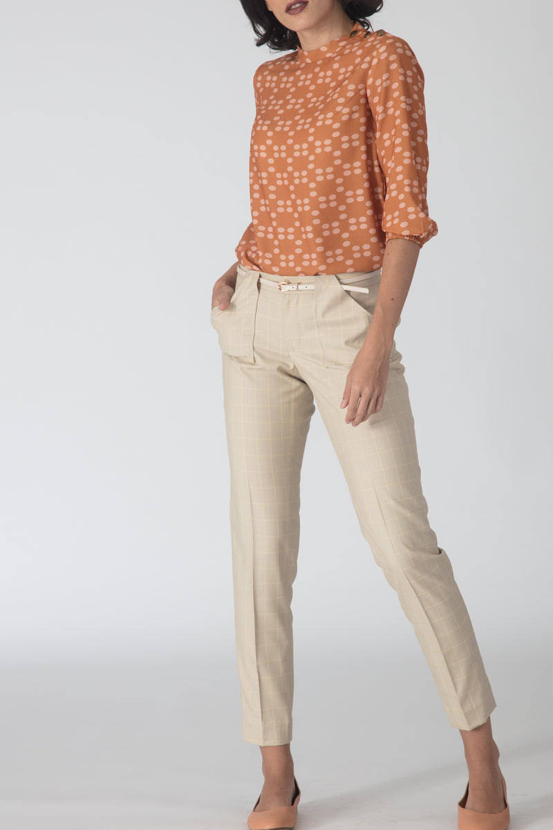 Beige Windowpane Trousers