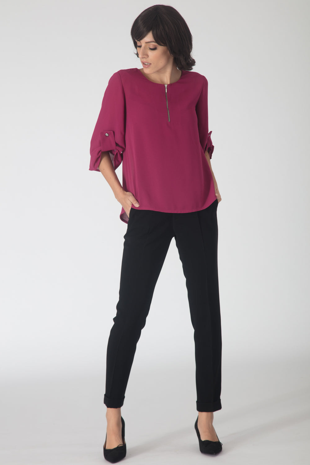 Pink Zipper front Top