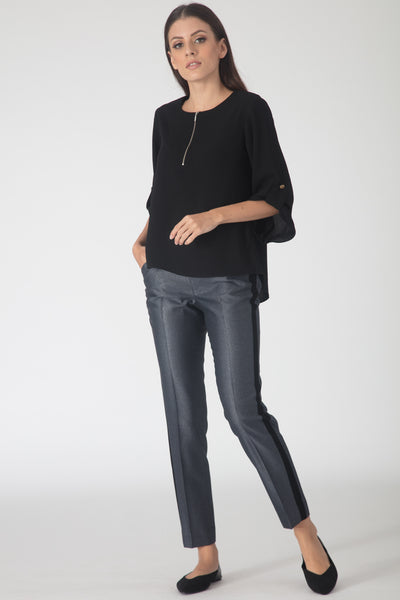 Carbon Zipper-Front Flowy Top
