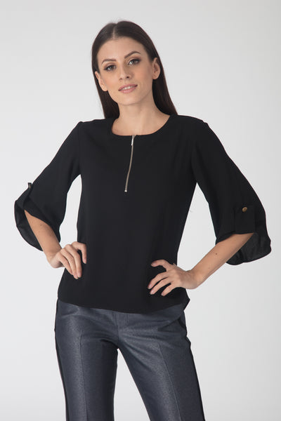 Carbon Zipper-Front Flowy Top