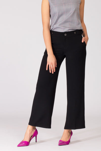 Black wide leg women's formal pants and trousers for office. Shop online for culottes , trousers, and formal palazzo trousers and pants at www.intermod.in