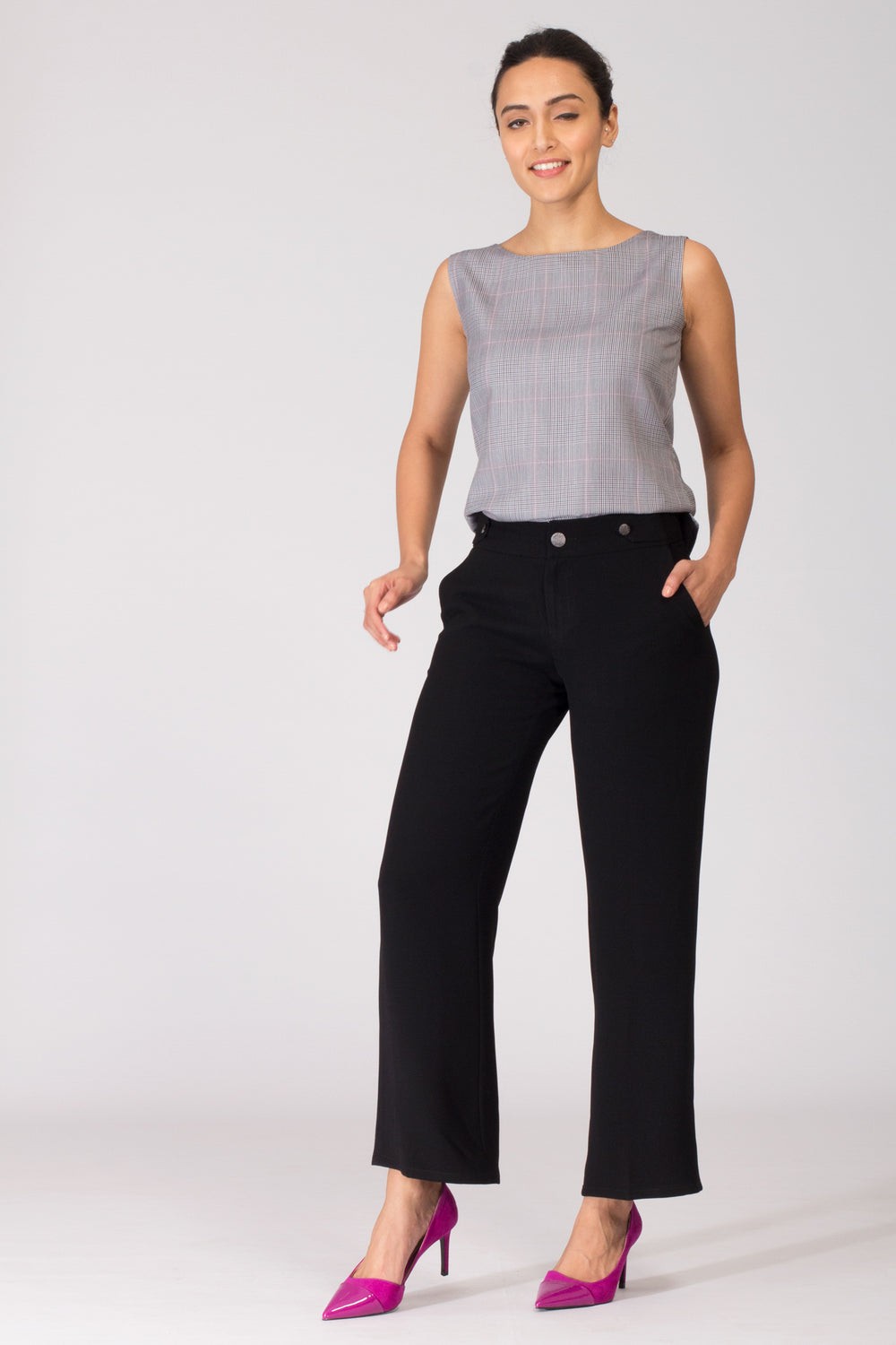 Black wide leg women's formal pants and trousers for office. Shop online for culottes , trousers, and formal palazzo trousers and pants at www.intermod.in