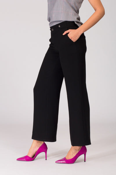 Black wide leg women's formal pants and trousers for office. Shop online for culottes , trousers, and formal palazzo trousers and pants at www.intermod.in