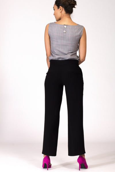 Black wide leg women's formal pants and trousers for office. Shop online for culottes , trousers, and formal palazzo trousers and pants at www.intermod.in