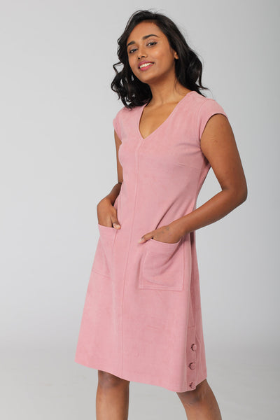 Carnation Pink A line Dress with patch pockets