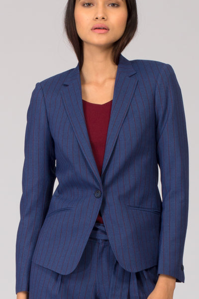 Blue Pinstripe Formal Blazer Pant Suits for Working Women. Shop for formal trousers, suits and workwear dresses at www.intermod.in