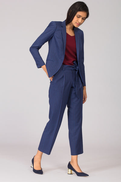 Blue Pinstripe Formal Blazer Pant Suits for Working Women. Shop for formal trousers, suits and workwear dresses at www.intermod.in