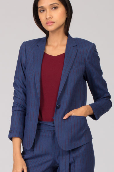 Blue Pinstripe Formal Blazer Pant Suits for Working Women. Shop for formal trousers, suits and workwear dresses at www.intermod.in