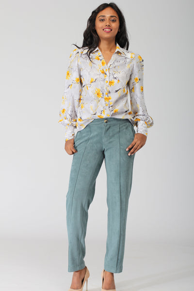 Oslo Dark Green Stretch Pants with jogger waistband
