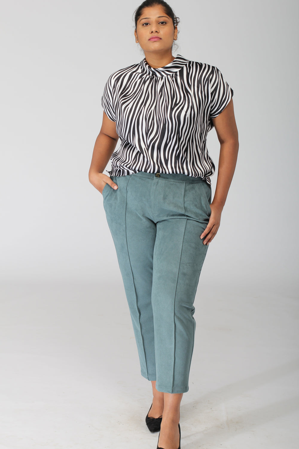 Oslo Dark Green Stretch Pants with jogger waistband