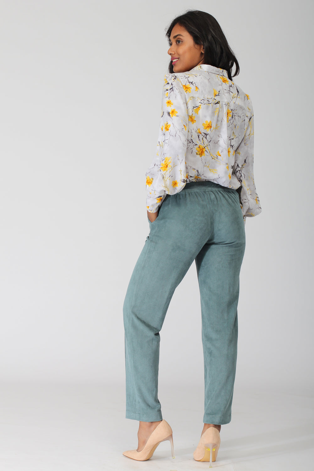 Oslo Dark Green Stretch Pants with jogger waistband