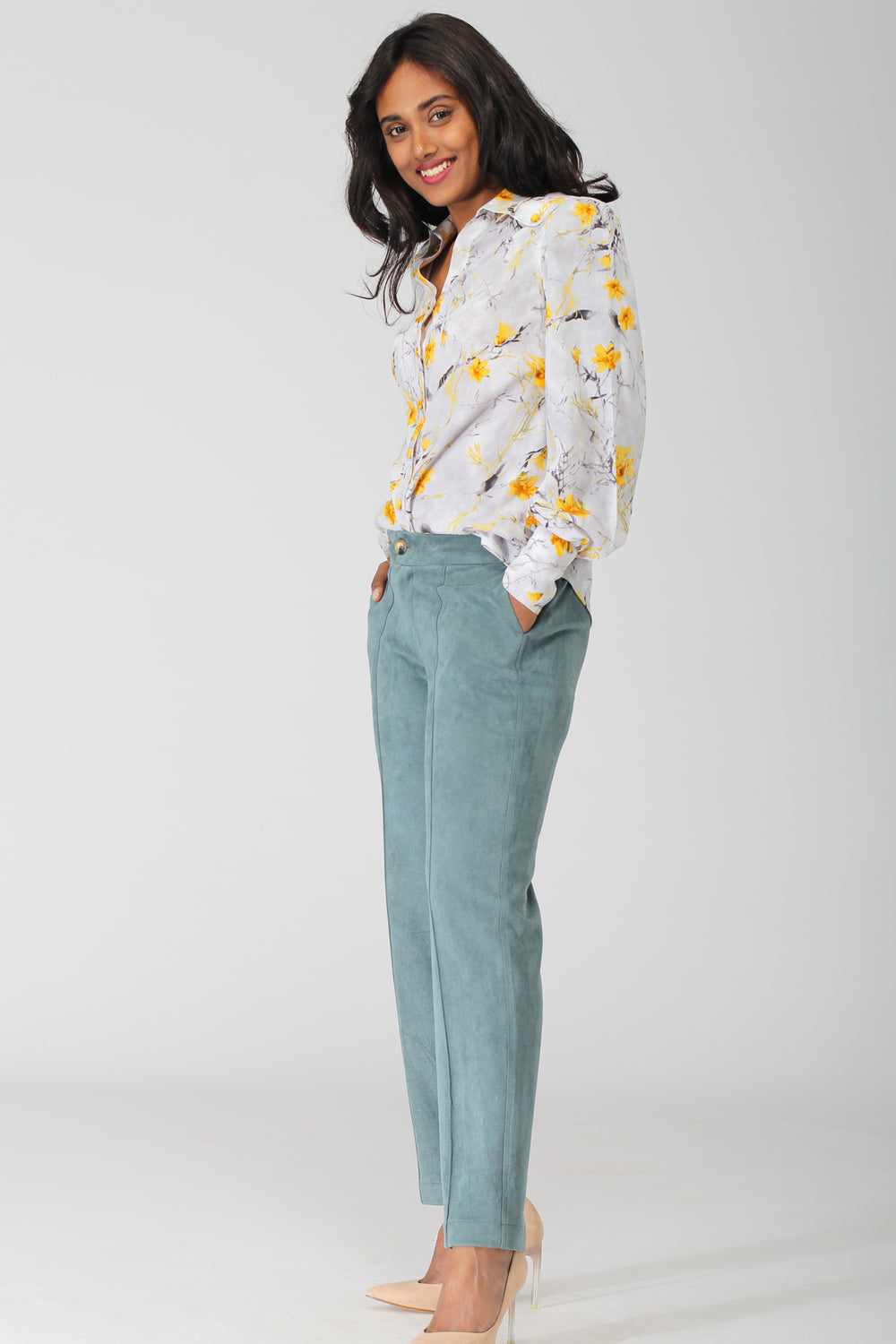 Oslo Dark Green Stretch Pants with jogger waistband