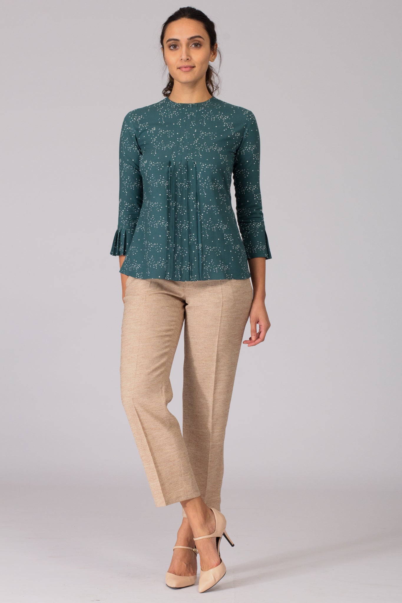 Pleated Formal Top in Green | Intermod Workwear