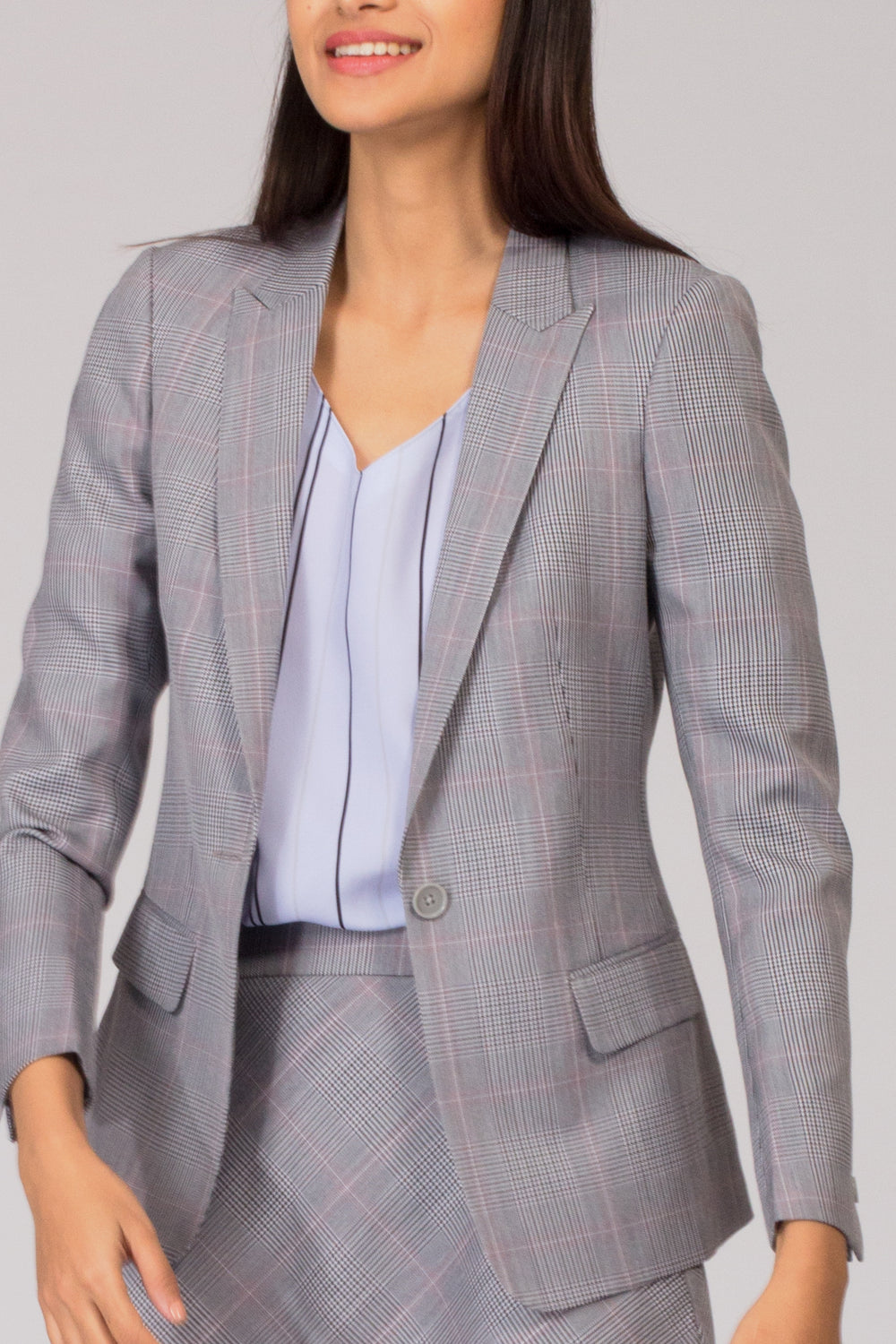 Grey Formal Blazer Suit for Working Women. Shop for stylish office suits and professional looks at www.intermod.in