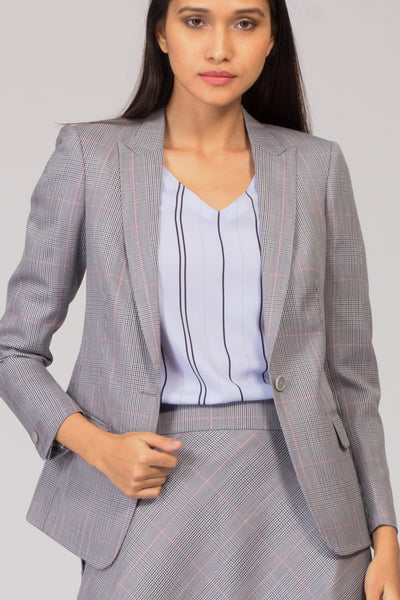 Grey Formal Blazer Suit for Working Women. Shop for stylish office suits and professional looks at www.intermod.in