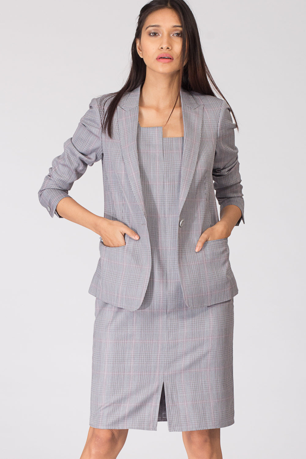Grey Formal Blazer Suit for Working Women. Shop for stylish office suits and professional looks at www.intermod.in