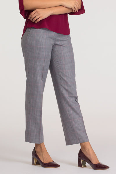 Grey women's formal pants and trousers for office. Shop online for well fitted and plus size formal trousers and pants at www.intermod.in