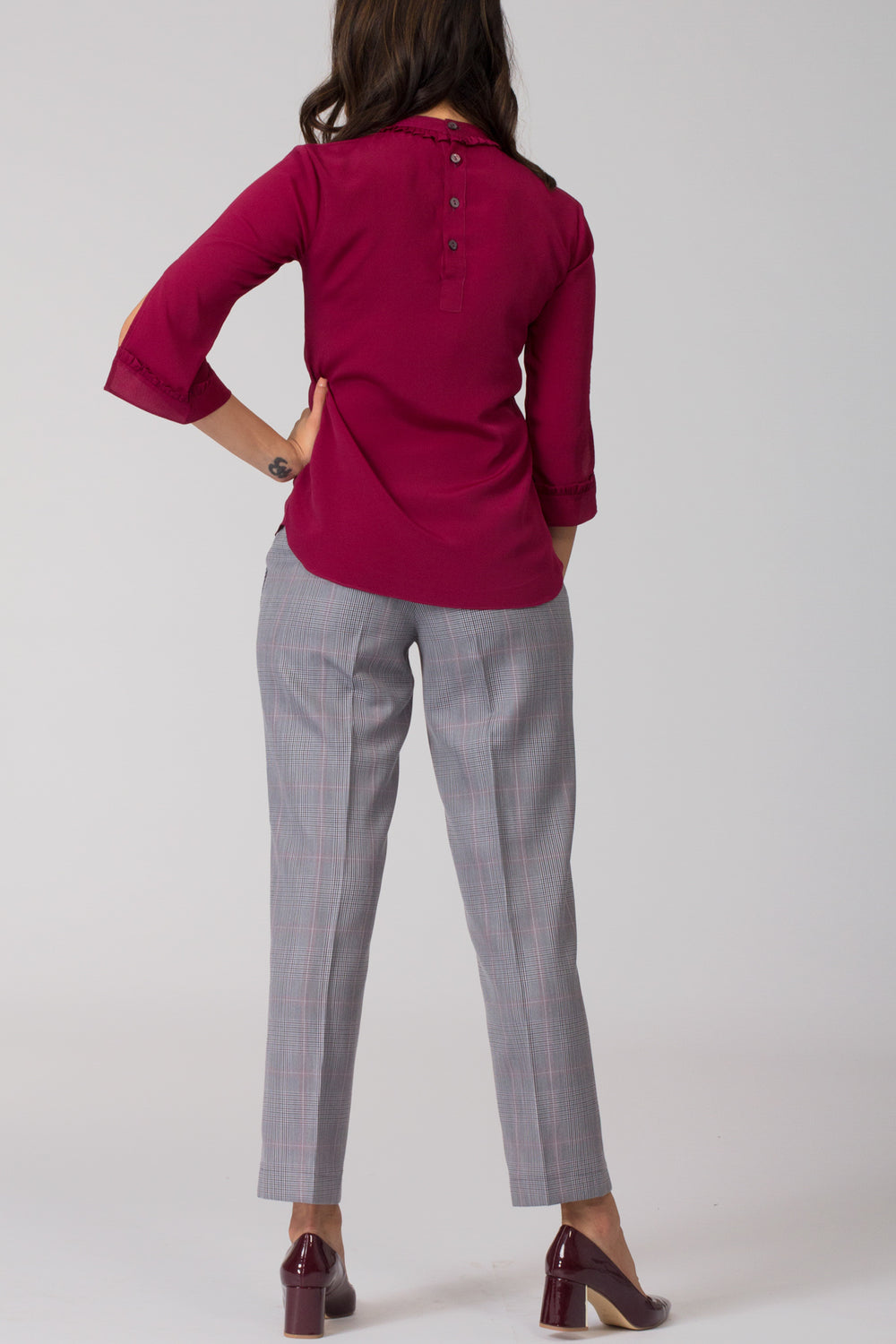 Grey women's formal pants and trousers for office. Shop online for well fitted and plus size formal trousers and pants at www.intermod.in