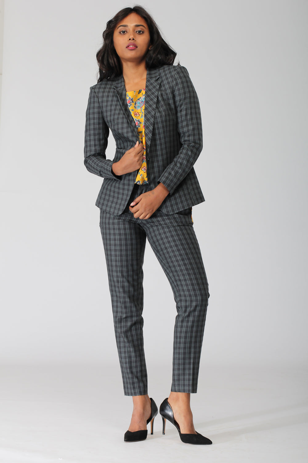 Green Plaid Cotton Blazer