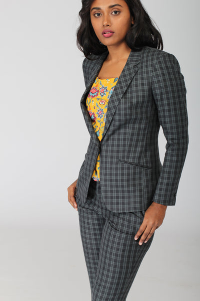 Green Plaid Cotton Blazer