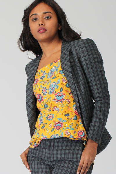 Green Plaid Cotton Blazer